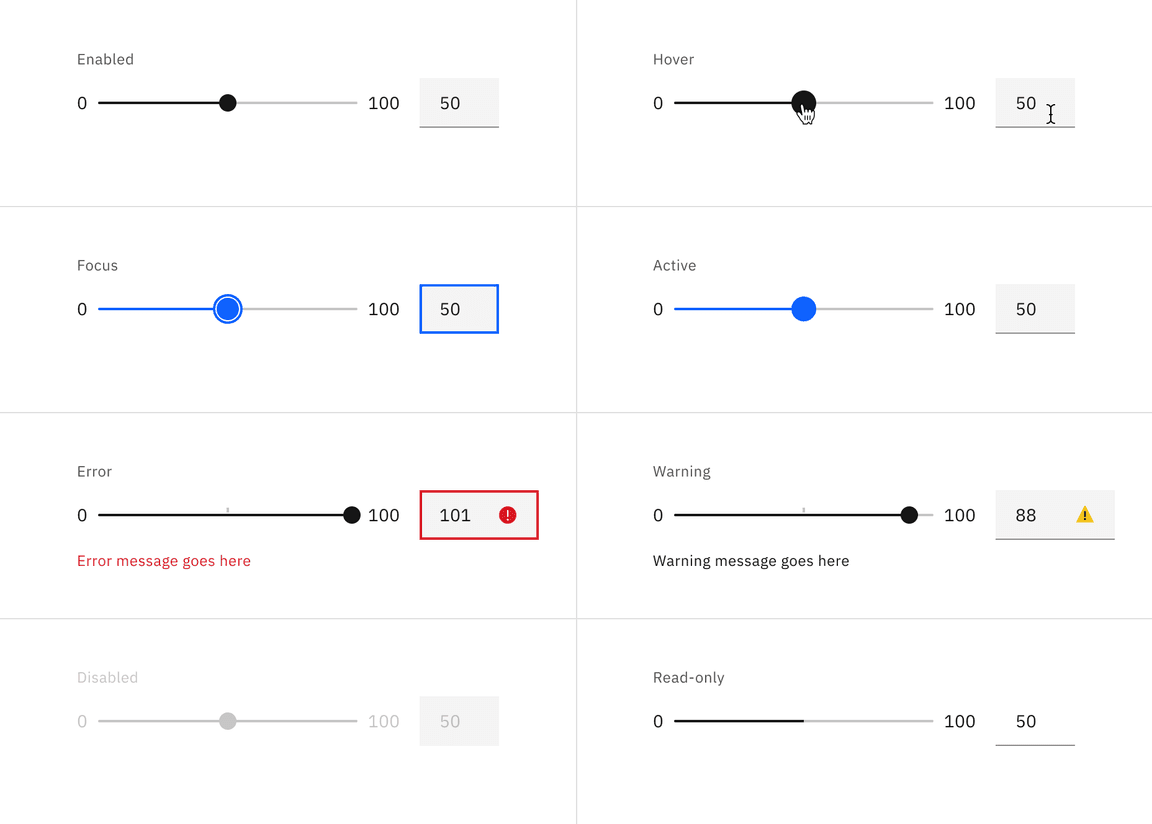 Default slider interactive states